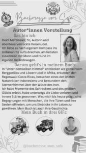 Heidi Metzmeier liest auf der Buchmesse vom Sofa, die vom 16.6.23 bis 18.6.23 online stattfindet.