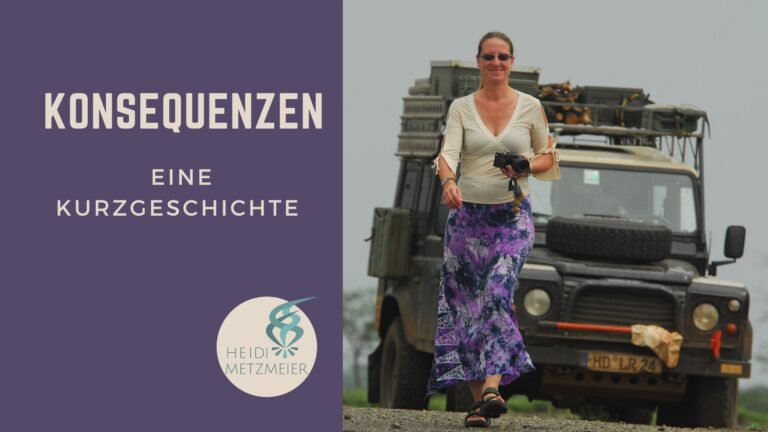 Man sieht auf dem Foto Heidi Metzmeier mit ihrem Land Rover Defender